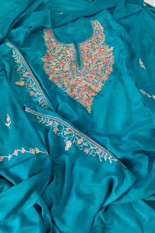 Turquoise Blossom Crepe Suit Set